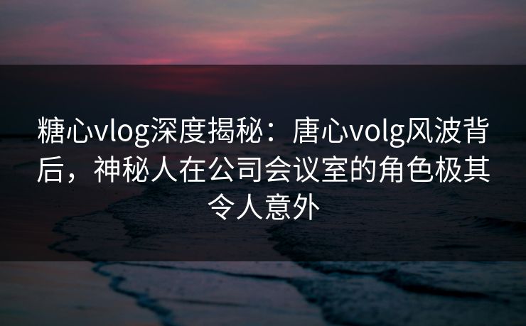 糖心vlog深度揭秘：唐心volg风波背后，神秘人在公司会议室的角色极其令人意外