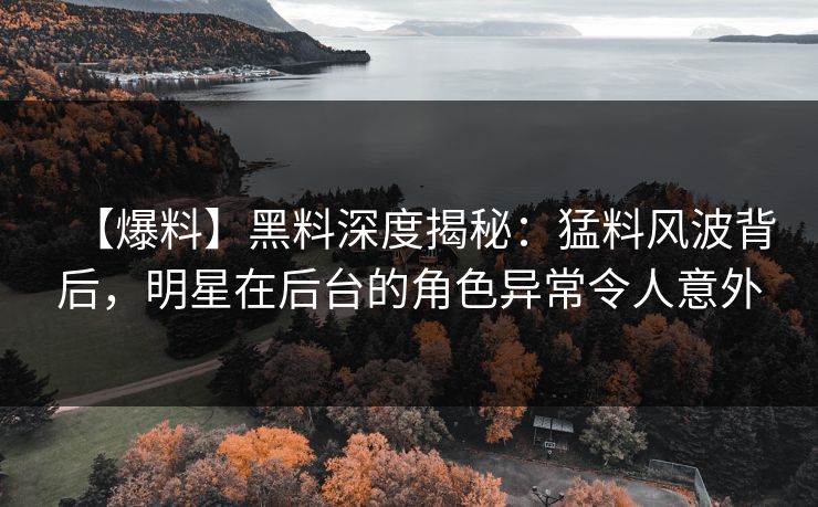 【爆料】黑料深度揭秘：猛料风波背后，明星在后台的角色异常令人意外